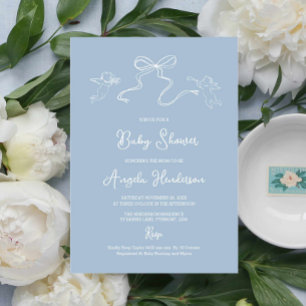 Dusty Blue Hand drawn Baby Shower Invitation