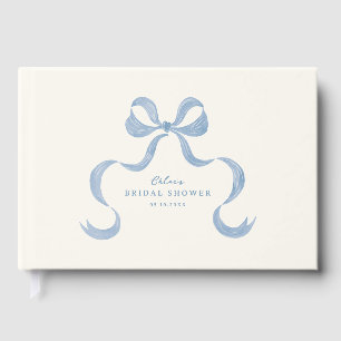Dusty Blue Hand Drawn Bow Bridal Shower Guest Book