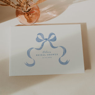 Dusty Blue Hand Drawn Bow Bridal Shower Guest Book