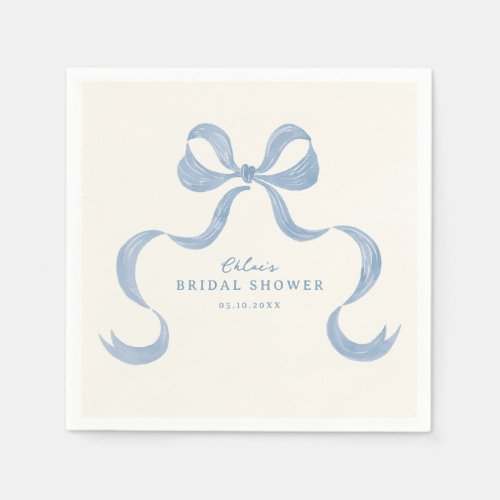 Dusty Blue Hand Drawn Bow Bridal Shower Napkins