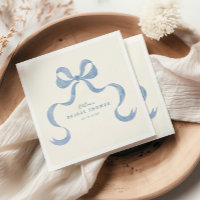 Dusty Blue Hand Drawn Bow Bridal Shower Napkins