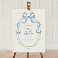 Dusty Blue Hand Drawn Bow Bridal Shower Welcome