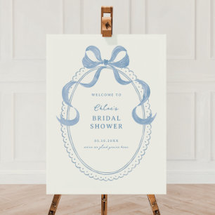 Dusty Blue Hand Drawn Bow Bridal Shower Welcome Foam Board