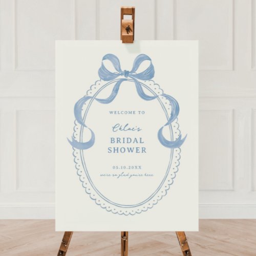 Dusty Blue Hand Drawn Bow Bridal Shower Welcome Foam Board