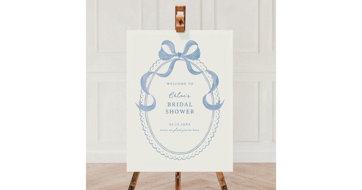 Dusty Blue Hand Drawn Bow Bridal Shower Welcome Foam Board | Zazzle