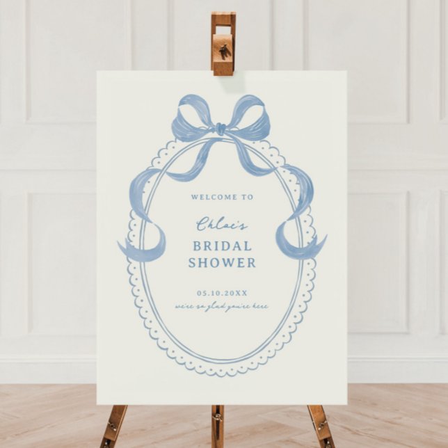 Dusty Blue Hand Drawn Bow Bridal Shower Welcome Foam Board (Creator Uploaded)