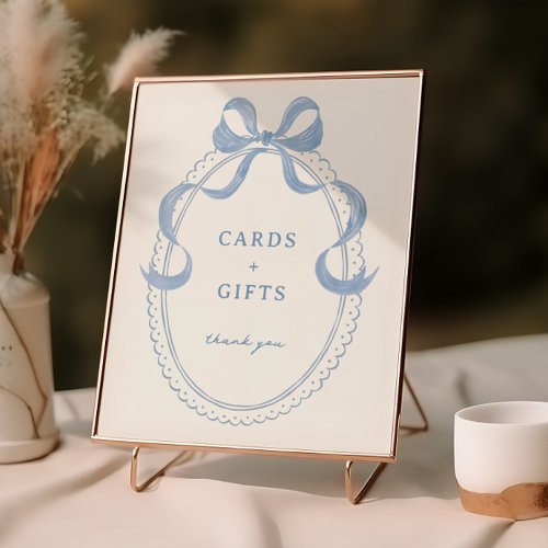 Dusty Blue Hand Drawn Bow Frame Cards Gifts Poster