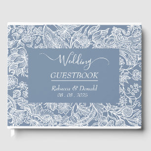 Dusty Blue Hand Drawn Chinoiserie Floral Guest Book