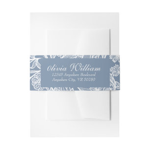 Dusty Blue Hand Drawn Chinoiserie Floral Invitation Belly Band