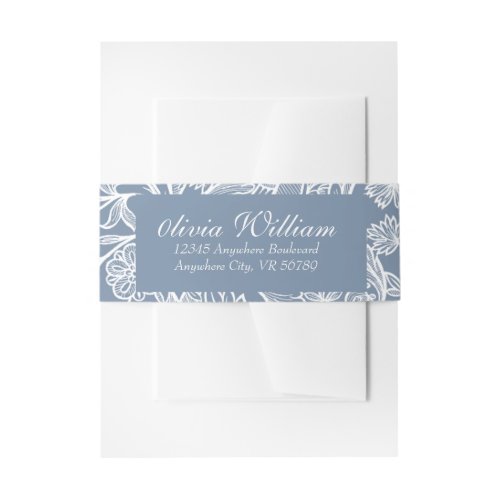 Dusty Blue Hand Drawn Chinoiserie Floral   Invitation Belly Band
