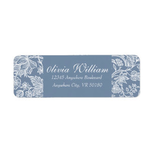 Dusty Blue Hand Drawn Chinoiserie Floral Label