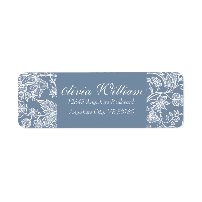 Dusty Blue Hand Drawn Chinoiserie Floral   Label (Front)