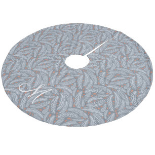 Dusty Blue Hand-drawn Christmas Pine Tree Monogram Fleece Tree Skirt