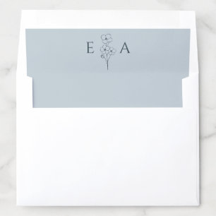 Dusty Blue Hand Drawn Floral Monogram Wedding Envelope Liner