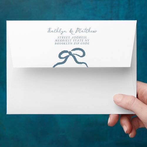 Dusty Blue Hand Drawn Ribbon Doodle Modern Wedding Envelope