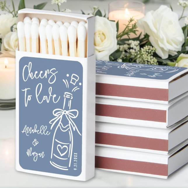 Dusty Blue Hand Drawn Wedding Favor Matchboxes (Hand Drawn Vintage Wedding Favor Matchboxes)