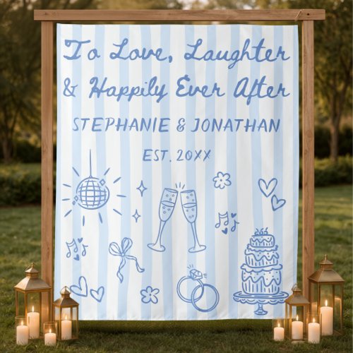 Dusty Blue Hand Drawn Whimsical Wedding Backdrop