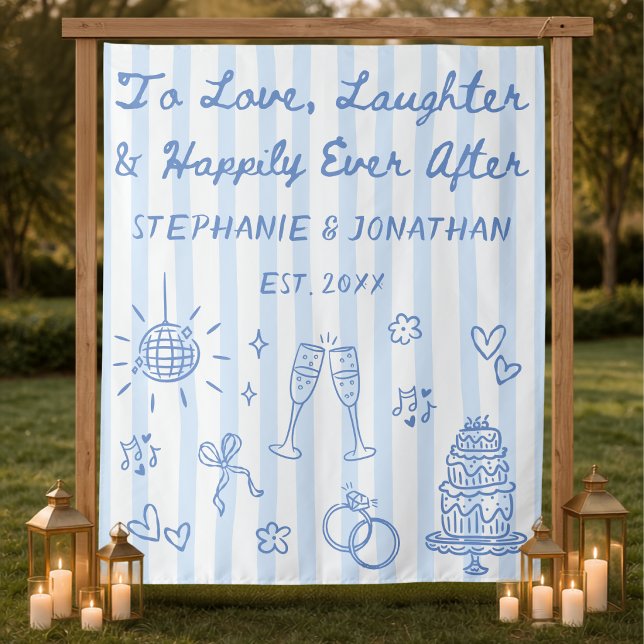 Dusty Blue Hand Drawn Whimsical Wedding Backdrop (Creator Uploaded)
