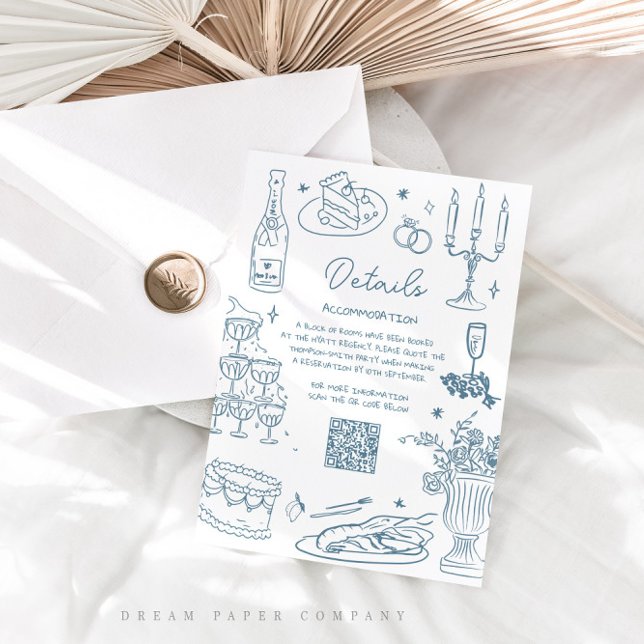 Dusty Blue Hand Drawn Whimsical Wedding Enclosure Card (Creator Uploaded)
