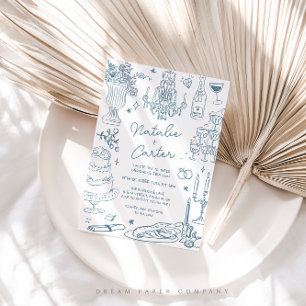 Dusty Blue Hand Drawn Whimsical Wedding Invitation