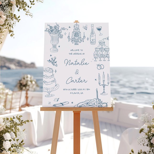 Dusty Blue Hand Drawn Whimsical Wedding Poster (Creator Uploaded)