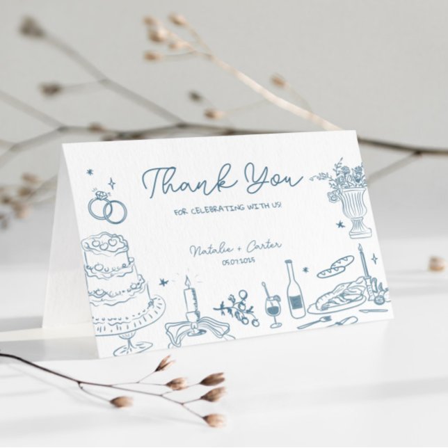 Dusty Blue Hand Drawn Whimsical Wedding Thank You  (Creator Uploaded)