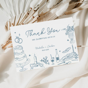 Dusty Blue Hand Drawn Whimsical Wedding Thank You Enclosure Card