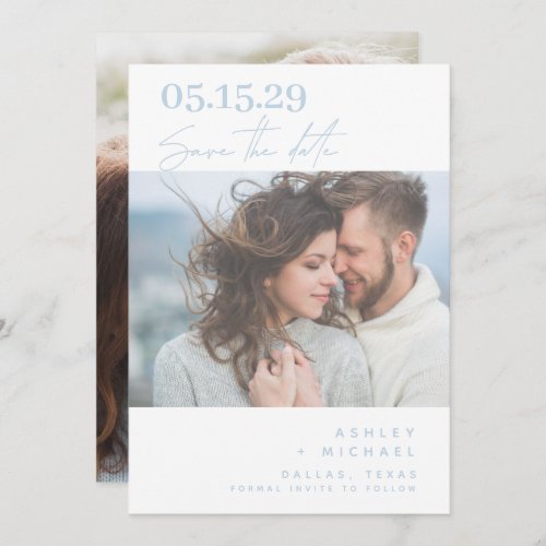Dusty Blue Hand Lettered Typography 2 Photo Save The Date