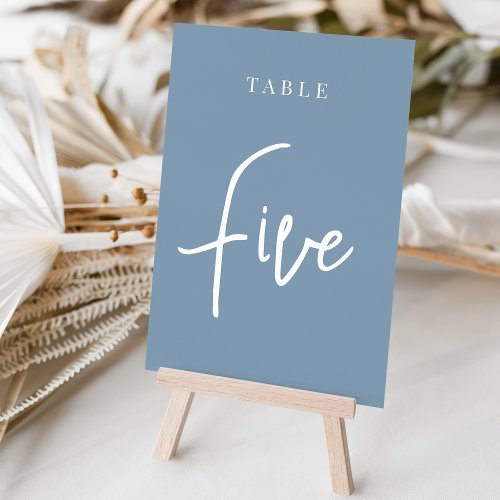 Dusty Blue Hand Scripted Table FIVE Table Number