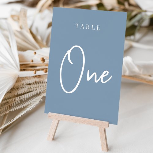Dusty Blue Hand Scripted Table ONE Table Number
