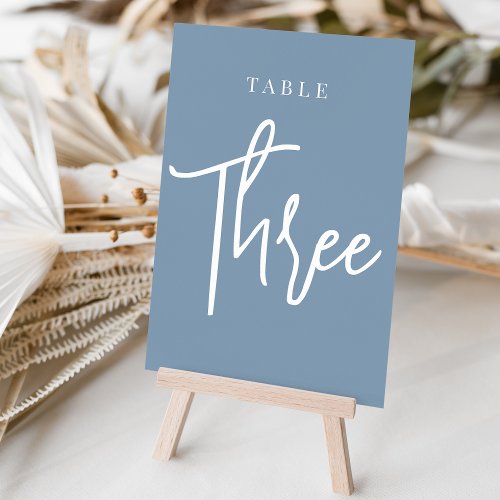 Dusty Blue Hand Scripted Table THREE Table Number