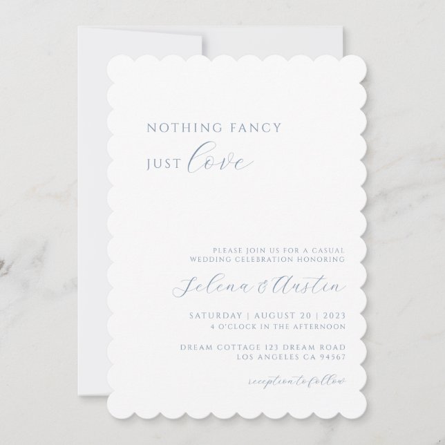 Dusty Blue Handscript Nothing Fancy Just Love  Invitation (Front)