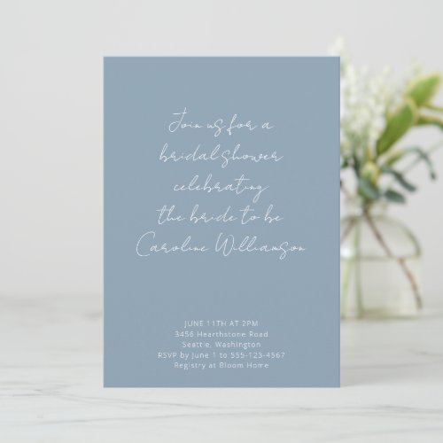 Dusty Blue Handwriting Script Custom Bridal Shower Invitation