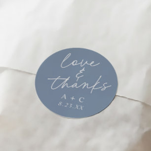 Dusty Blue Handwriting Thank You Wedding Favor Classic Round Sticker