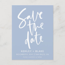 Dusty Blue Handwritten Calligraphy Save the Date Announcement Postcard