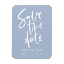 Dusty Blue Handwritten Calligraphy Save the Date Magnet