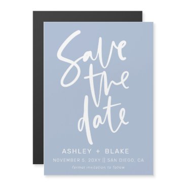Dusty Blue Handwritten Calligraphy Save The Date Magnetic Invitation