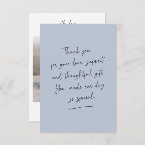 Dusty Blue Hanwritten Thank You Message Photo Card