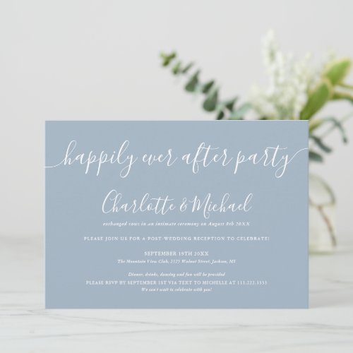 Dusty Blue Happily Ever After Party Wedding Invitation
