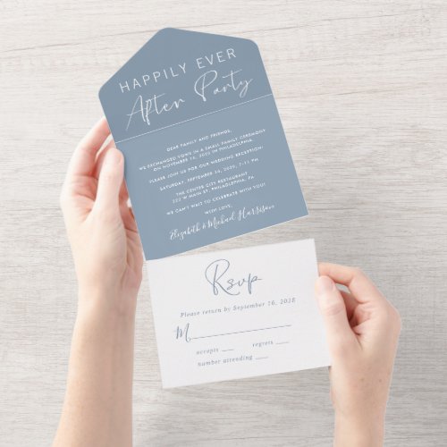 Dusty Blue Happily Ever After Wedding Reception All In One Invitation