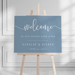 Dusty Blue Happily Ever After Wedding Welcome Sign