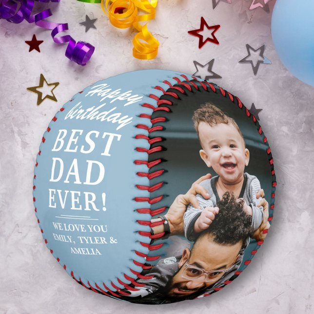 Dusty Blue Happy Birthday Best Dad Photo Collage Baseball (Creator Uploaded)