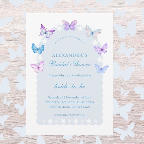 Dusty Blue He gives me butterflies Bridal Shower Invitation