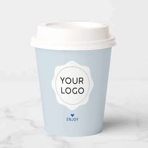 Dusty Blue  Heart Business Logo Custom Paper Paper Cups