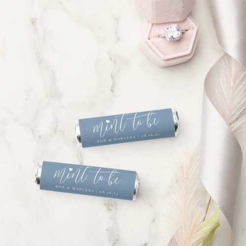Dusty Blue Heart Calligraphy Personalized Wedding Breath Savers Mints