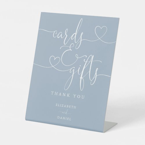 Dusty Blue Heart Script Cards And Gifts Pedestal Sign