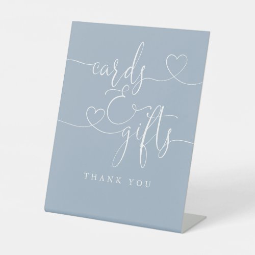 Dusty Blue Heart Script Cards And Gifts Pedestal Sign