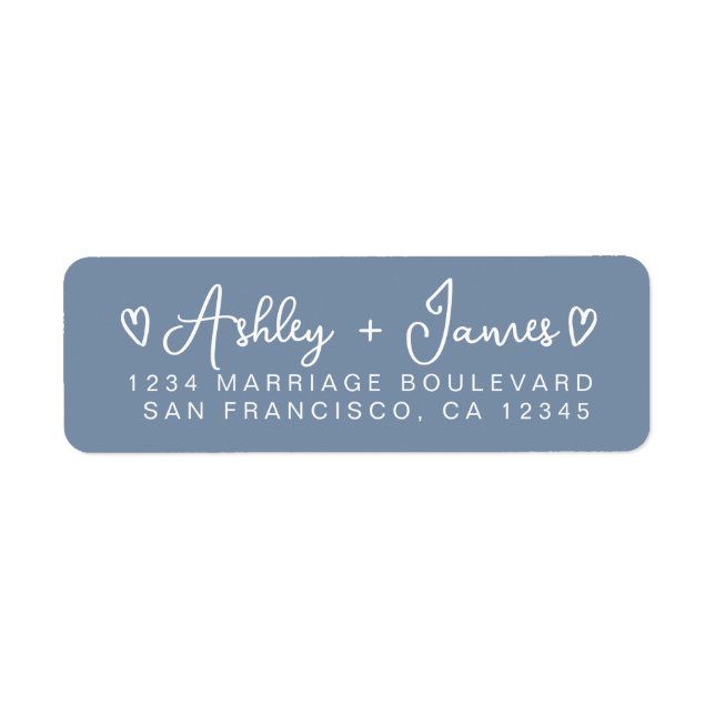 Dusty Blue Heart Script Couple Return Address Label (Front)