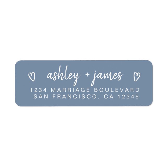 Dusty Blue Heart Script Couple Return Address Label (Front)
