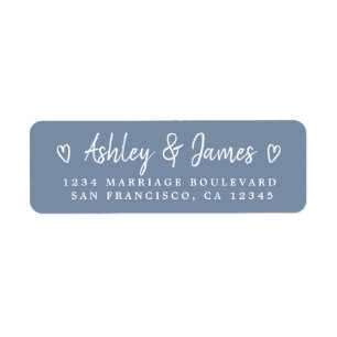 Dusty Blue Heart Script Couple Return Address Label